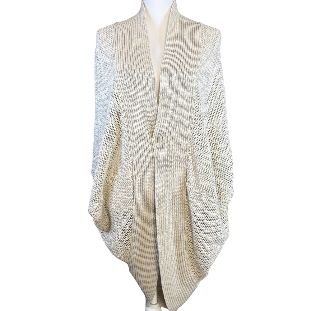 prAna Lima Organic Cotton Open Knit Cocoon Cardigan Sweater Beige XL W13180529